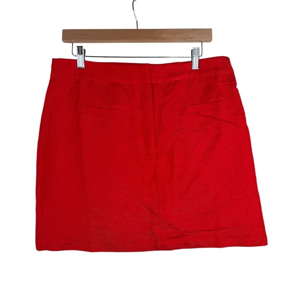 LOFT Red Linen Blend Mini Skirt Size 10 NWT Side Zip A-Line Textured Summer